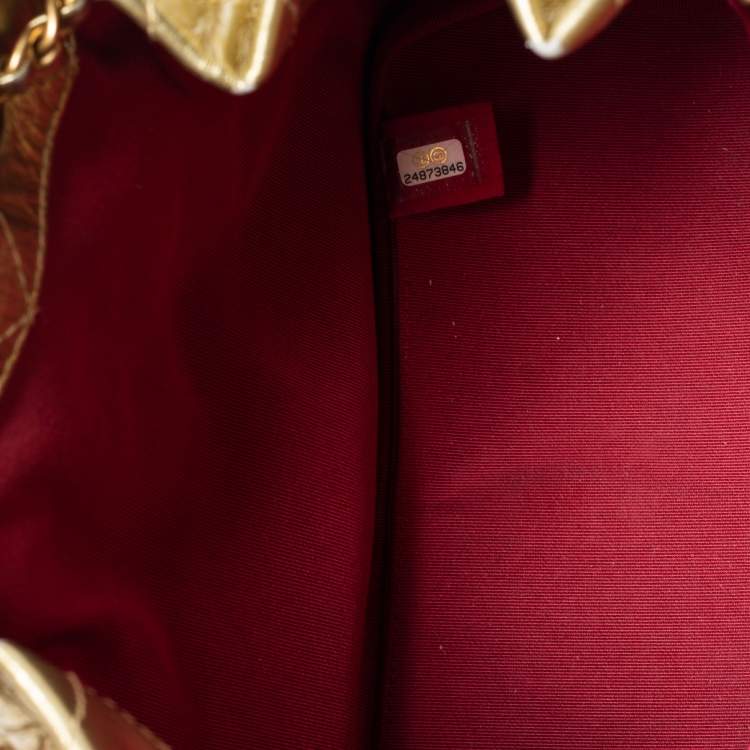 Pre Owned Chanel Metallic Gold Quilted Laminated Leather Small Gabrielle Backpack