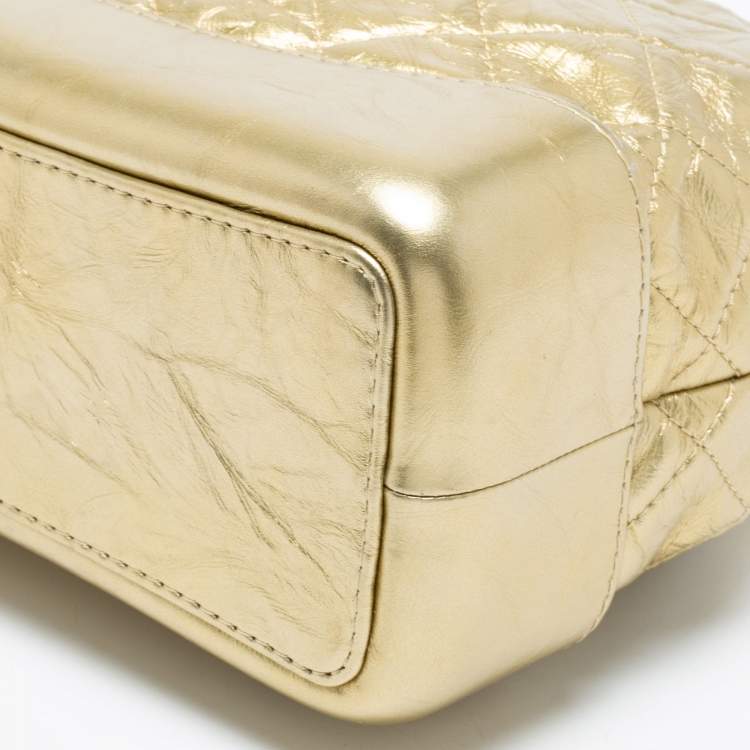 Pre Owned Chanel Metallic Gold Quilted Laminated Leather Small Gabrielle Backpack