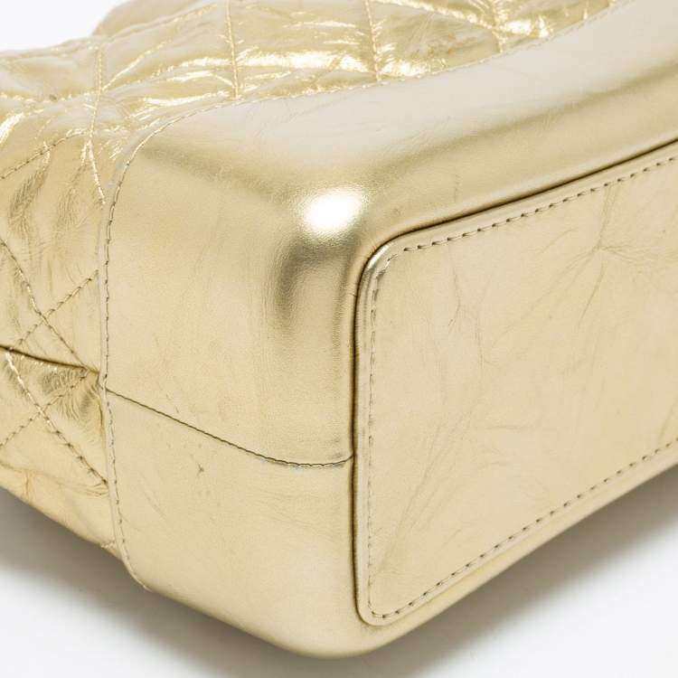 Pre Owned Chanel Metallic Gold Quilted Laminated Leather Small Gabrielle Backpack