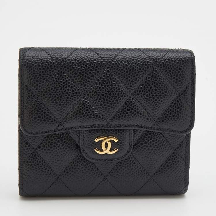 Chanel Chanel Black Caviar Leather Coco Button Bi-fold Long Wallet