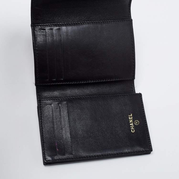 Pre Owned Chanel Black Caviar Leather Vintage CC Trifold Wallet
