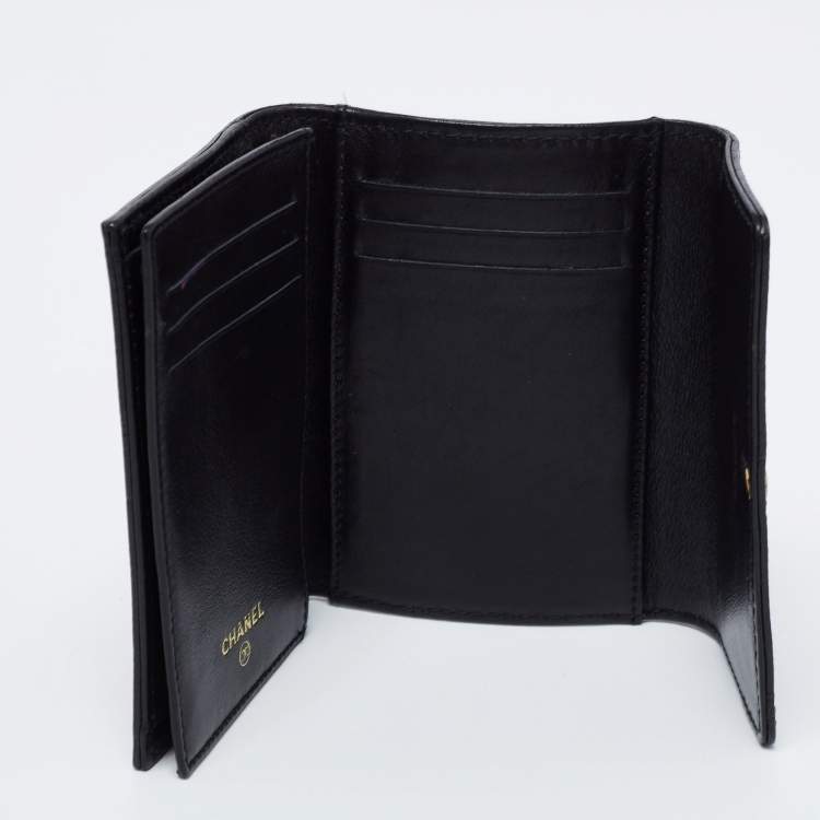 Pre Owned Chanel Black Caviar Leather Vintage CC Trifold Wallet
