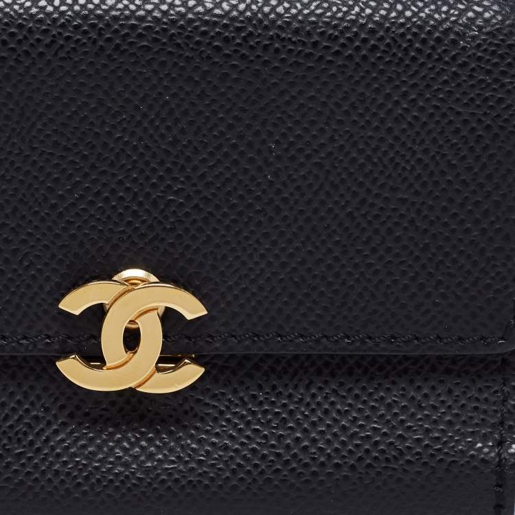 Pre Owned Chanel Black Caviar Leather Vintage CC Trifold Wallet