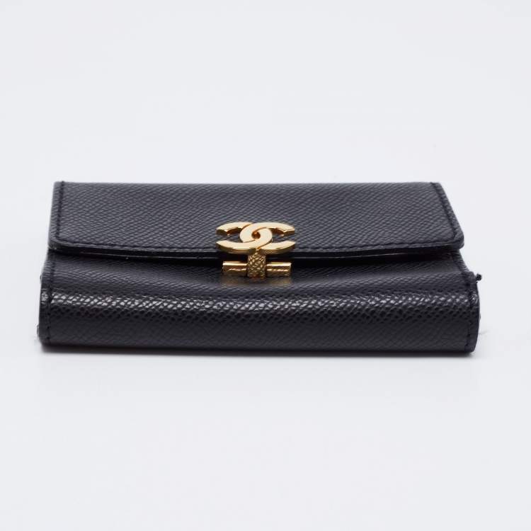 Pre Owned Chanel Black Caviar Leather Vintage CC Trifold Wallet