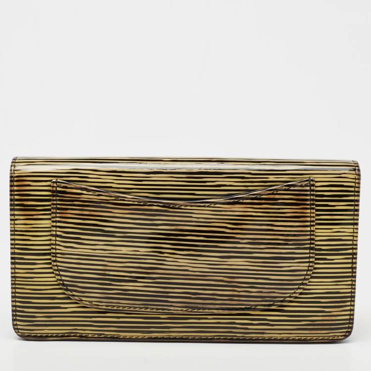 Pre Owned Chanel Yellow Striped Patent Leather CC Long Bifold Wallet