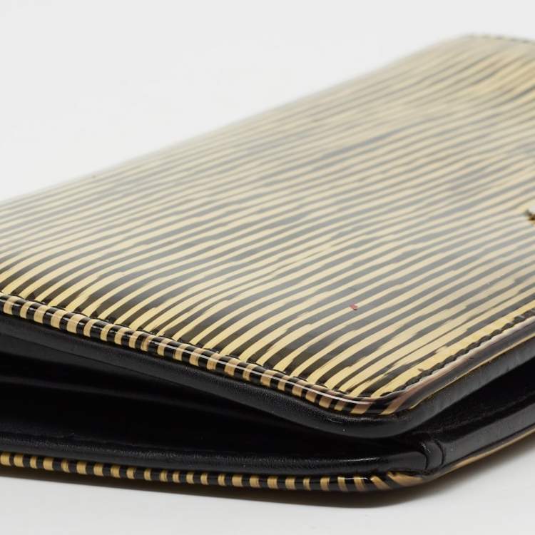 Pre Owned Chanel Yellow Striped Patent Leather CC Long Bifold Wallet