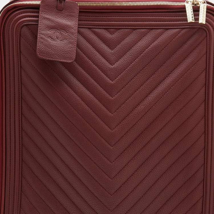Pre Owned Chanel Burgundy Chevron Leather Coco Case Trolley