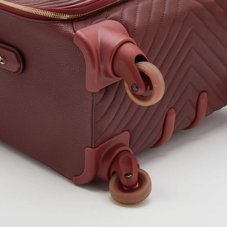 Pre Owned Chanel Burgundy Chevron Leather Coco Case Trolley