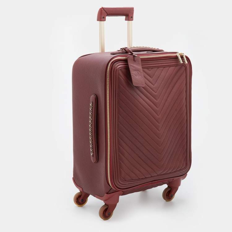 Pre Owned Chanel Burgundy Chevron Leather Coco Case Trolley
