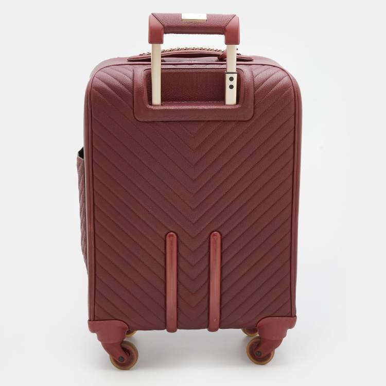 Pre Owned Chanel Burgundy Chevron Leather Coco Case Trolley
