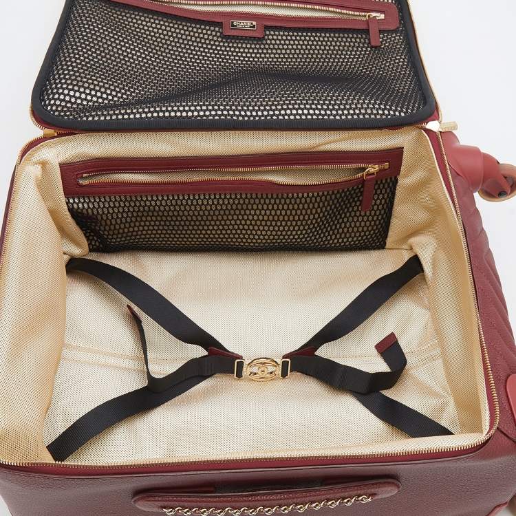 Pre Owned Chanel Burgundy Chevron Leather Coco Case Trolley