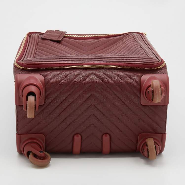 Pre Owned Chanel Burgundy Chevron Leather Coco Case Trolley