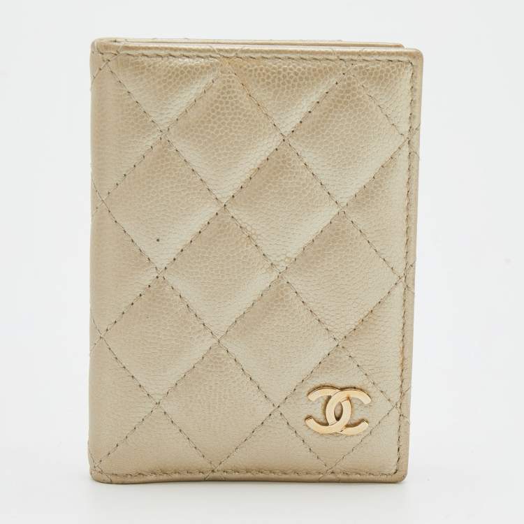 CC ID Card Holder on Chain Quilted Lambskin