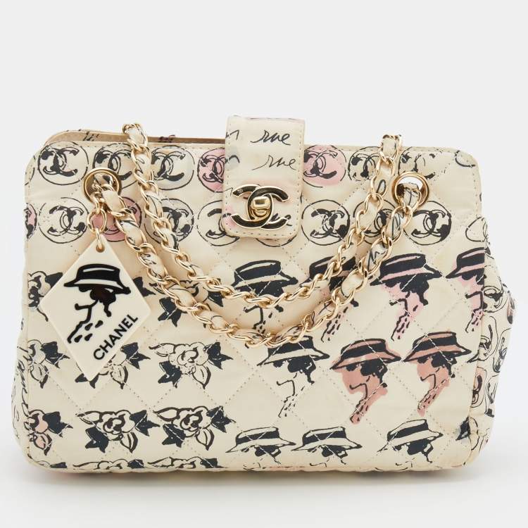 CHANEL, 2006, A CREAM & PINK FLORAL FABRIC MINI FLAP BAG WITH