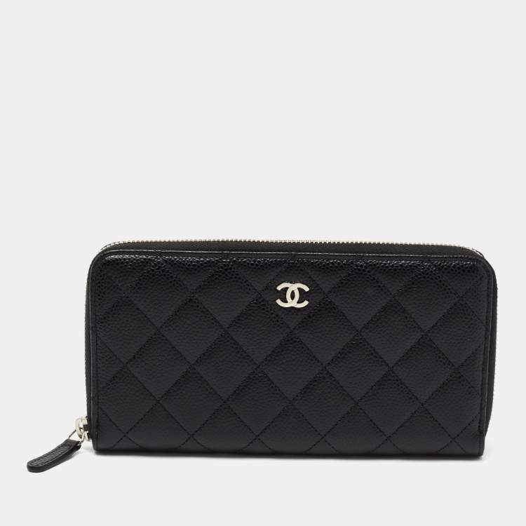 Chanel New Classic Black Caviar Quilted Leather Zip Around Wallet