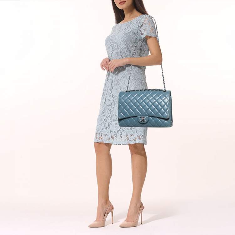 Chanel Blue Quilted Caviar Leather Maxi Classic Double Flap Bag Chanel