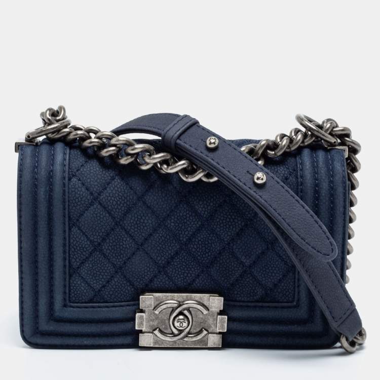 Chanel Blue Quilted Caviar Nubuck Leather Small Boy Flap Bag Chanel