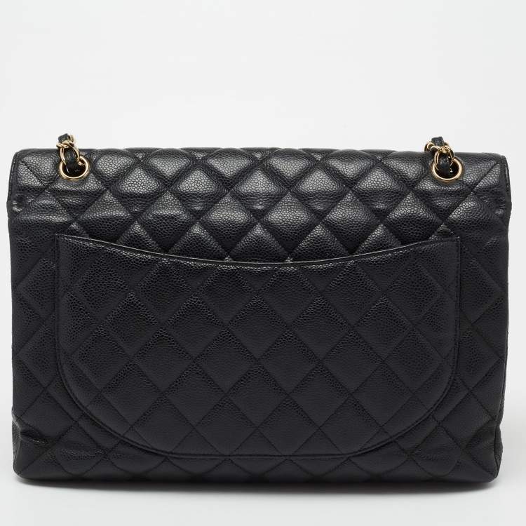 Pre Owned Chanel Black Quilted Caviar Leather Maxi Classic Single Flap Bag