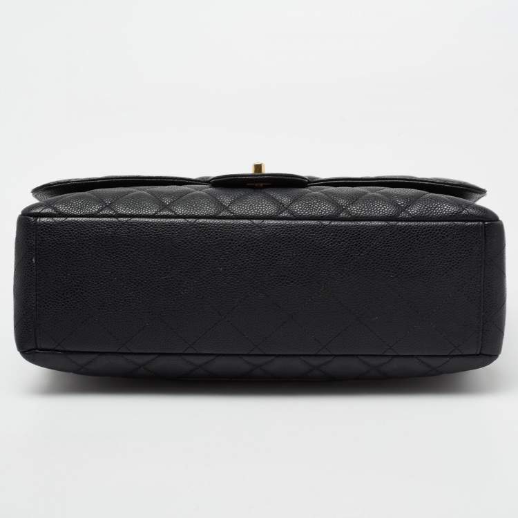 Pre Owned Chanel Black Quilted Caviar Leather Maxi Classic Single Flap Bag