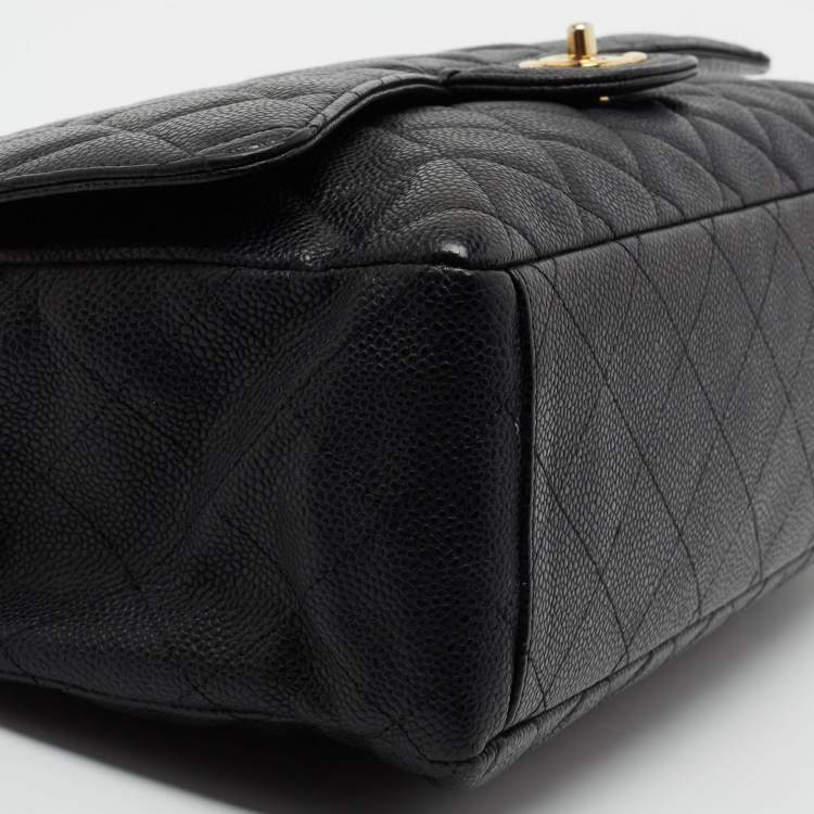 Pre Owned Chanel Black Quilted Caviar Leather Maxi Classic Single Flap Bag