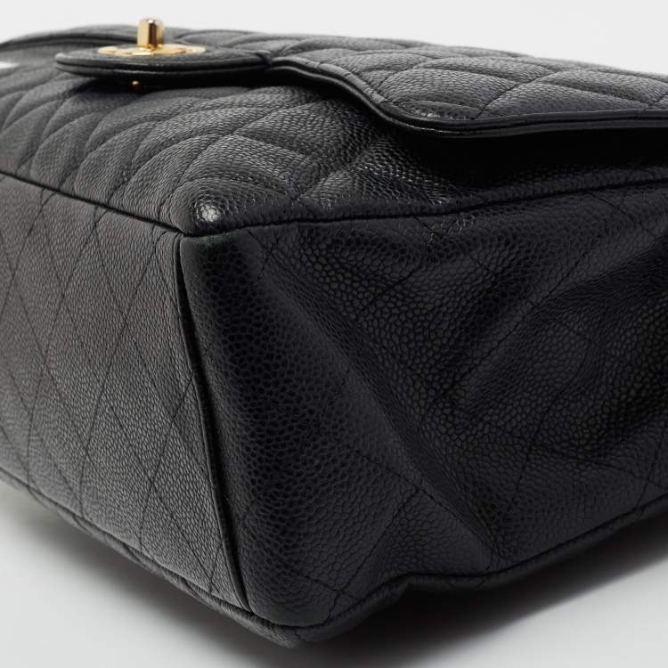 Pre Owned Chanel Black Quilted Caviar Leather Maxi Classic Single Flap Bag