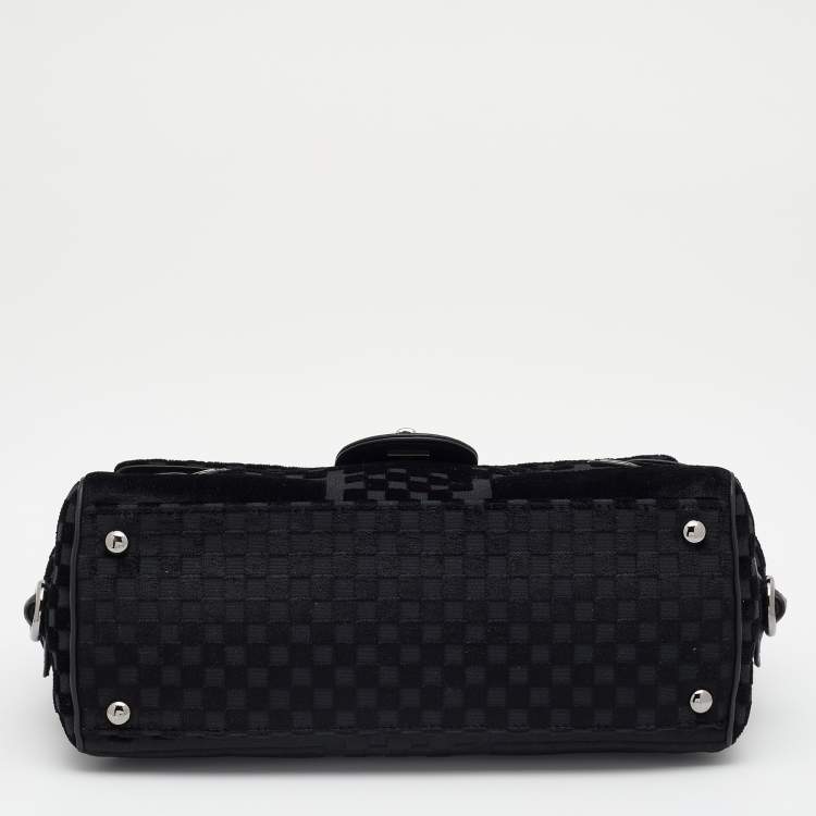 مملوكة مسبقًا Chanel Black Check Embossed Velvet And Fabric CC Side Belted Flap Bag