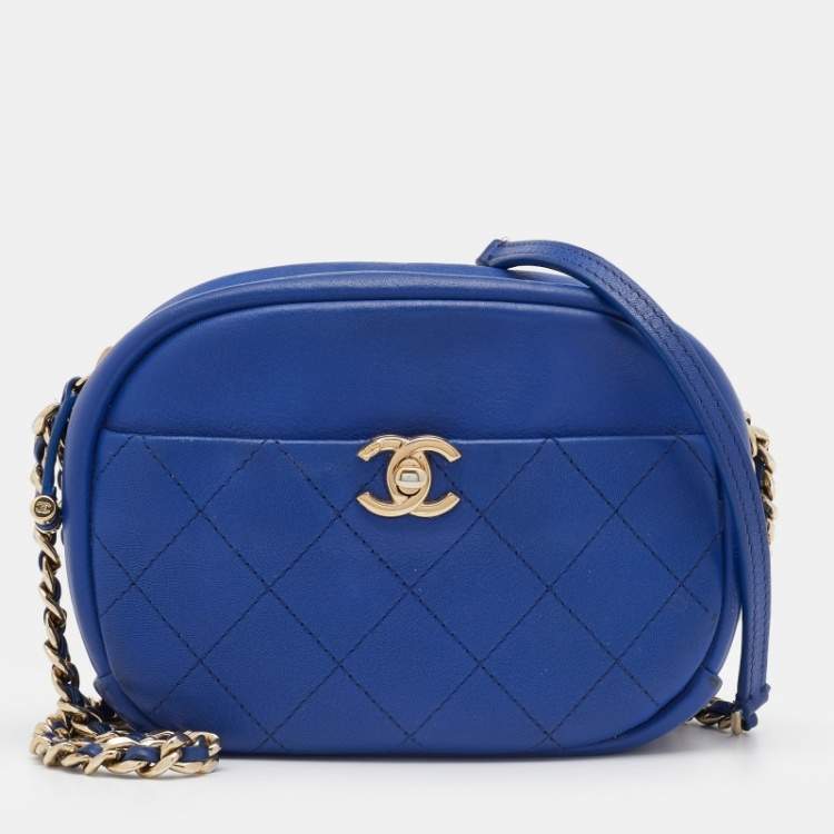 Chanel Blue Quilted Leather Mini Camera Pocket Box Case Shoulder Bag