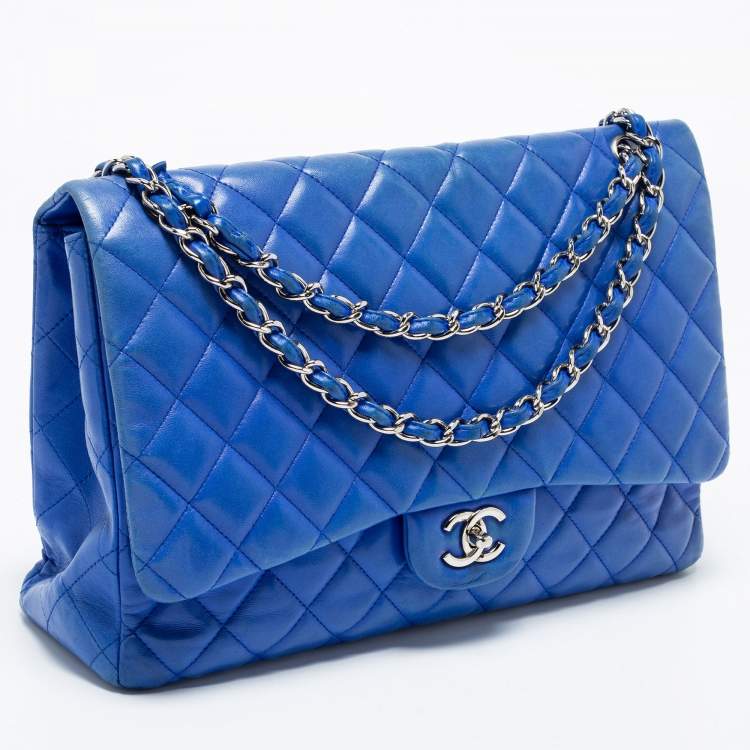 Pre Owned Chanel Blue Quilted Leather Maxi Classic Single Flap Shoulder Bag