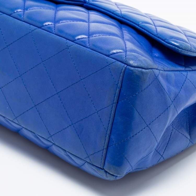 Pre Owned Chanel Blue Quilted Leather Maxi Classic Single Flap Shoulder Bag