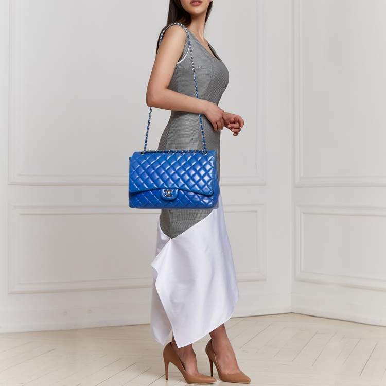 Chanel Blue Quilted Leather Maxi Classic Single Flap Shoulder Bag Chanel