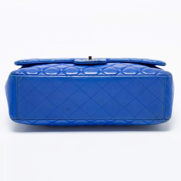 Pre Owned Chanel Blue Quilted Leather Maxi Classic Single Flap Shoulder Bag