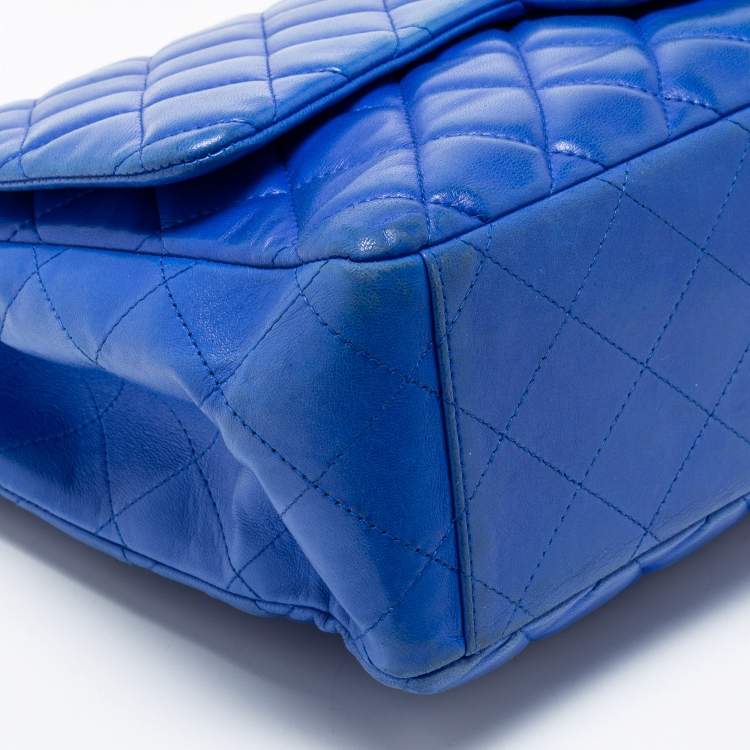 Pre Owned Chanel Blue Quilted Leather Maxi Classic Single Flap Shoulder Bag