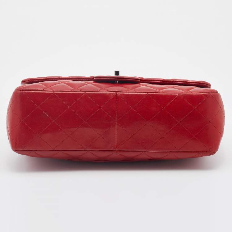 Pre Owned Chanel Red Quilted Leather Jumbo Classic Single Flap Bag