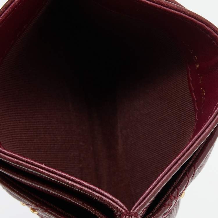 Pre Owned Chanel Burgundy Quilted Leather CC Studded Card Holder