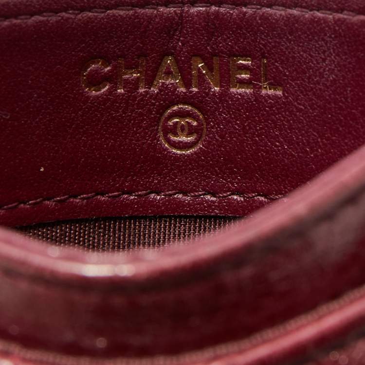 Pre Owned Chanel Burgundy Quilted Leather CC Studded Card Holder