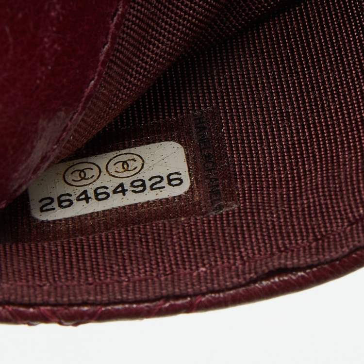 Pre Owned Chanel Burgundy Quilted Leather CC Studded Card Holder