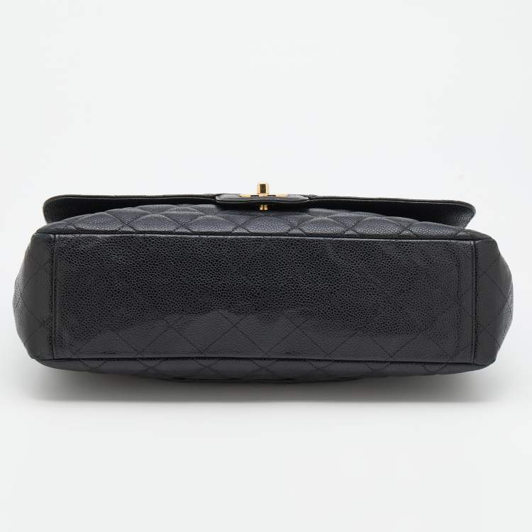 Pre Owned Chanel Black Caviar Leather Maxi Classic Single Flap Bag