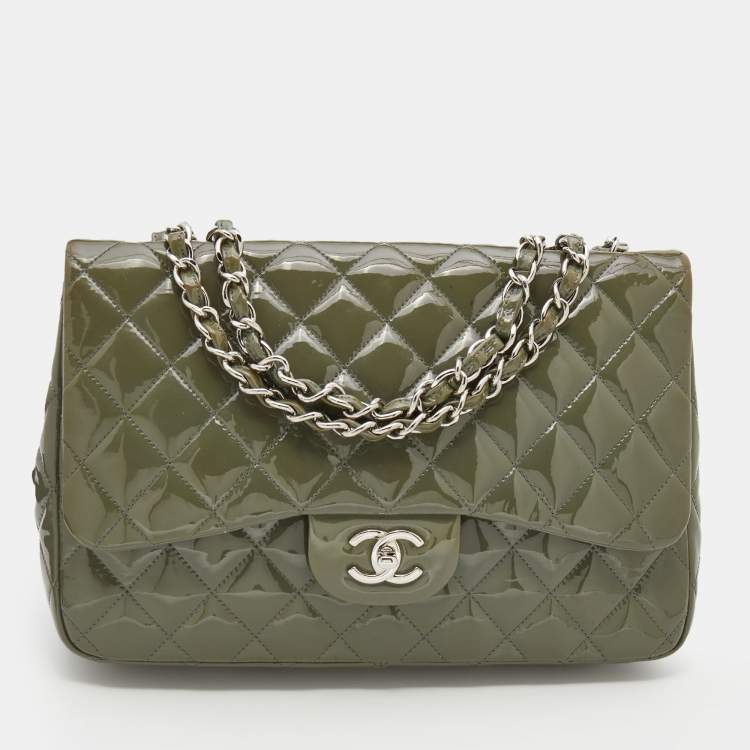 Chanel Olive Green Patent Leather Jumbo Classic Single Flap Bag Chanel |  The Luxury Closet