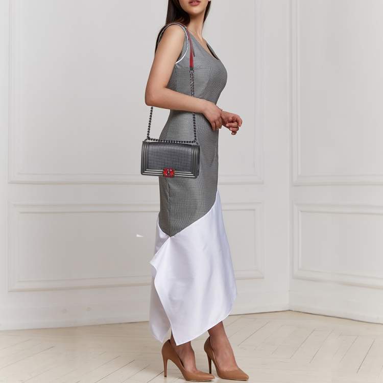 Chanel Grey Cube Embossed Leather Medium Boy Flap Bag Chanel