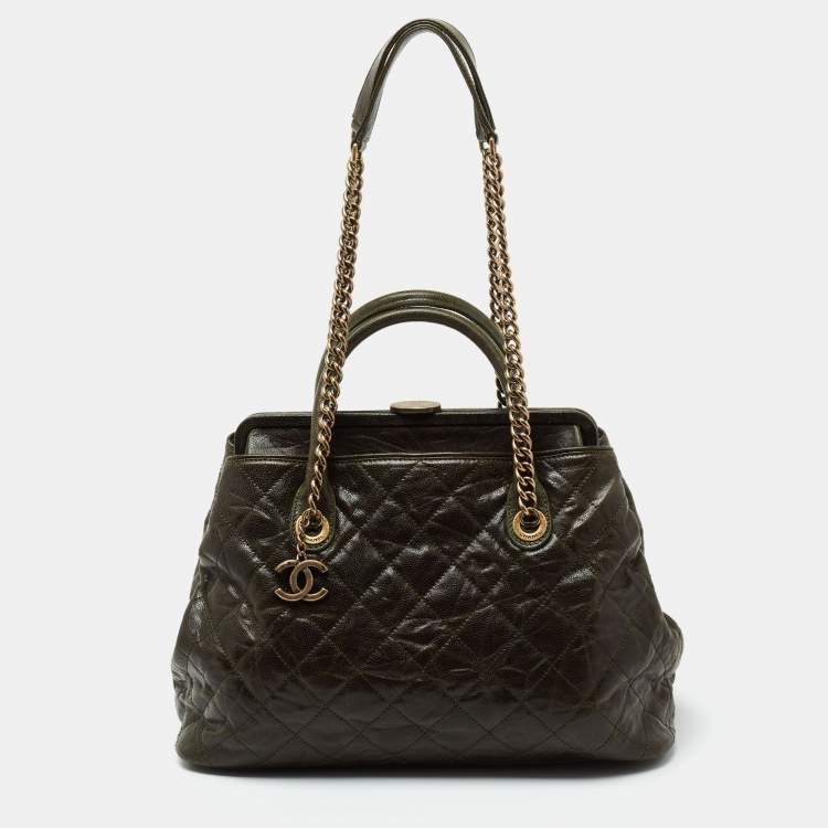 Chanel Olive Green Quilted Glazed Caviar Leather Large Frame Tote Chanel |  The Luxury Closet
