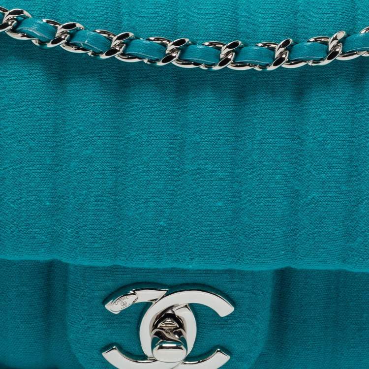 Pre Owned Chanel Aqua Green Vertical Quilted Jersey Mini Flap Bag