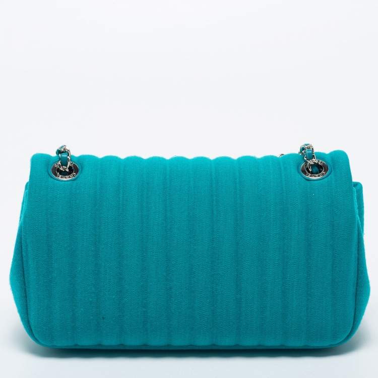 Pre Owned Chanel Aqua Green Vertical Quilted Jersey Mini Flap Bag