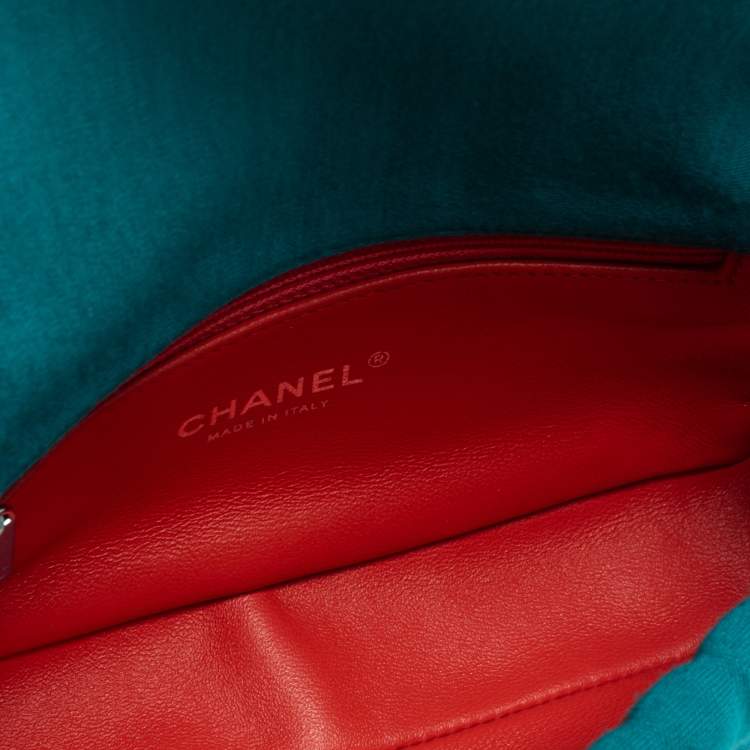 Pre Owned Chanel Aqua Green Vertical Quilted Jersey Mini Flap Bag