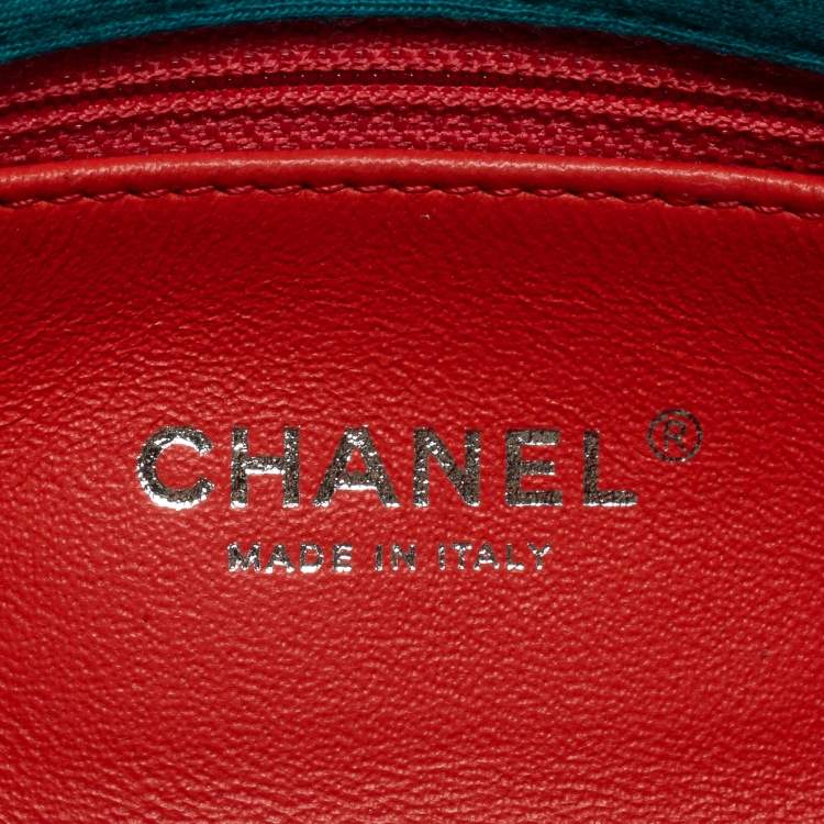 Pre Owned Chanel Aqua Green Vertical Quilted Jersey Mini Flap Bag