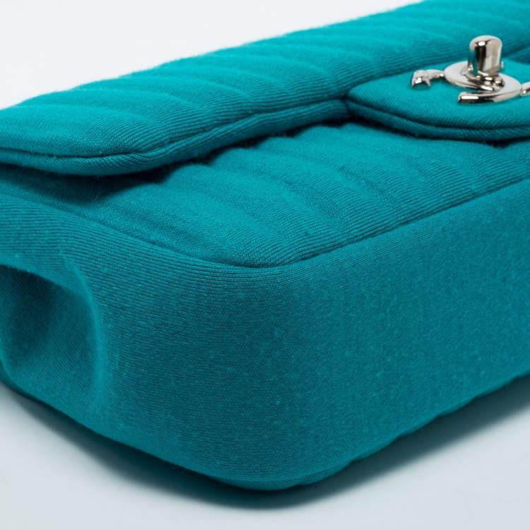 Pre Owned Chanel Aqua Green Vertical Quilted Jersey Mini Flap Bag