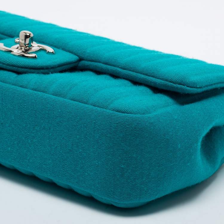 Pre Owned Chanel Aqua Green Vertical Quilted Jersey Mini Flap Bag