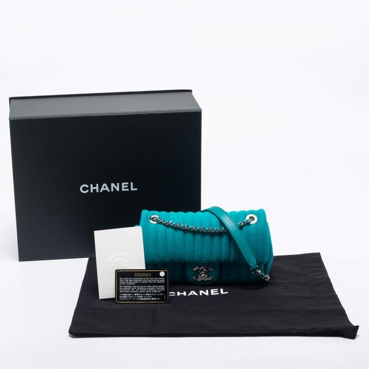 Pre Owned Chanel Aqua Green Vertical Quilted Jersey Mini Flap Bag
