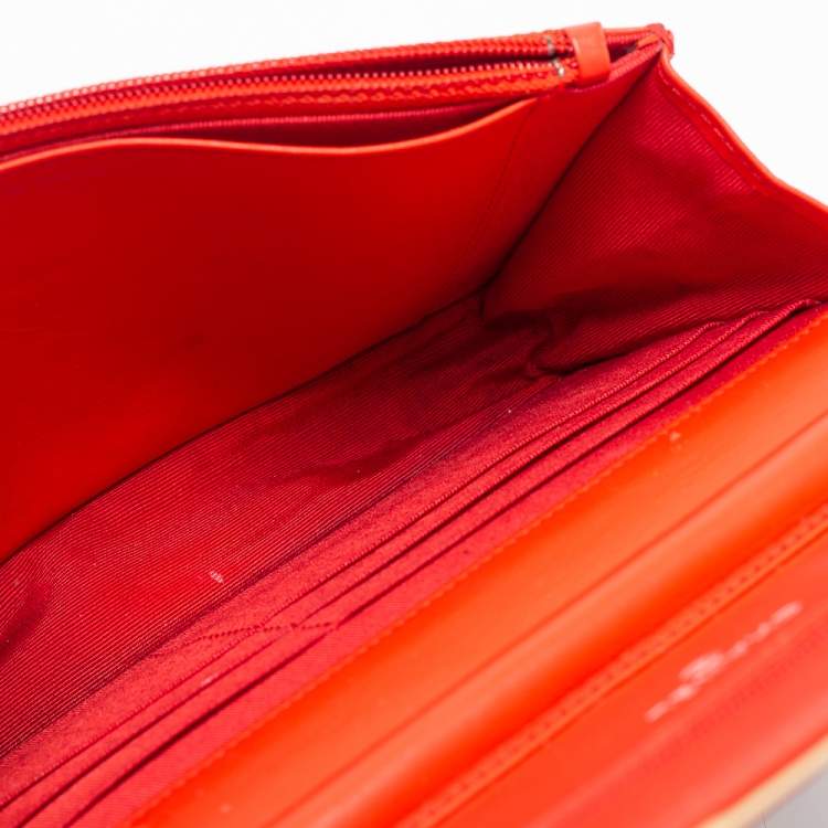 Pre Owned Chanel Red/White Striped Patent Leather Wallet on Chain