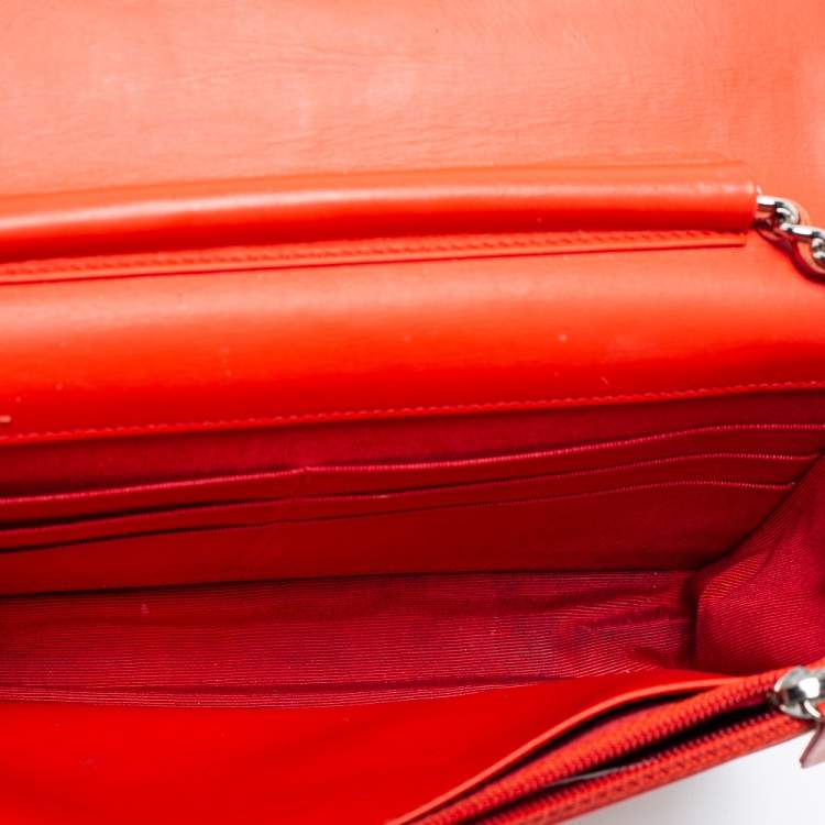 Pre Owned Chanel Red/White Striped Patent Leather Wallet on Chain