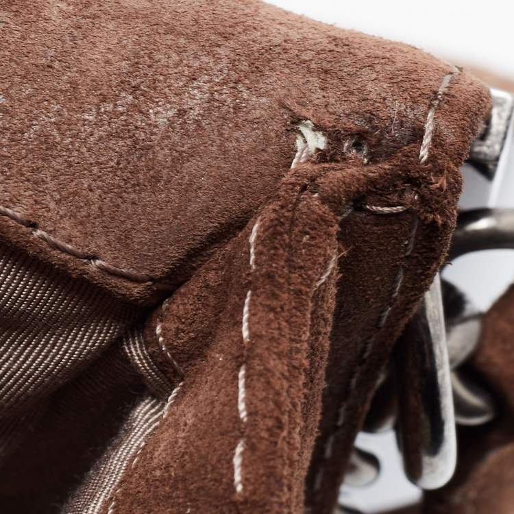 Pre Owned Chanel Brown Quilted Suede Large Boy Bag